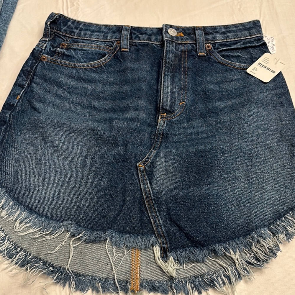 Free People Blue Mini Skirt with Distressed Hem